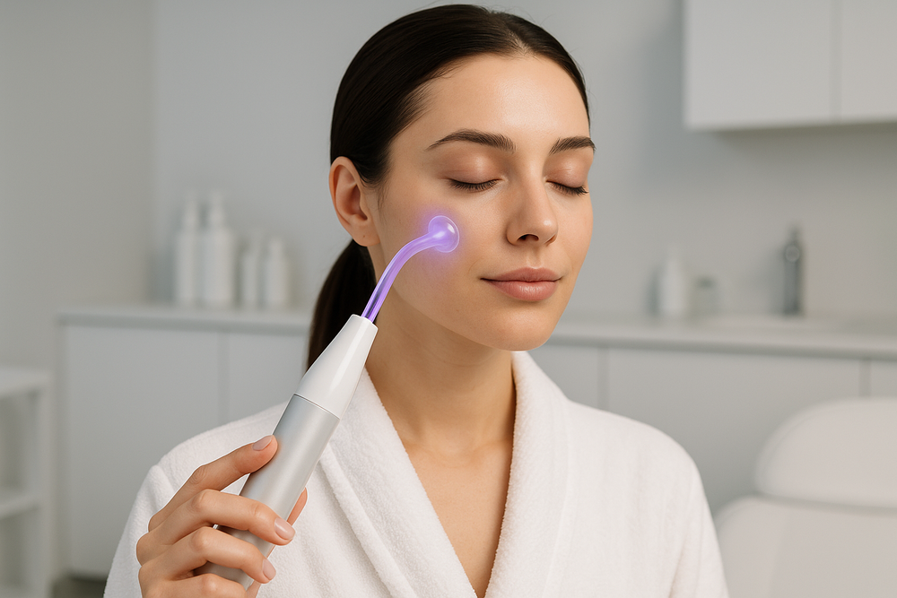 woman using high frequency wand